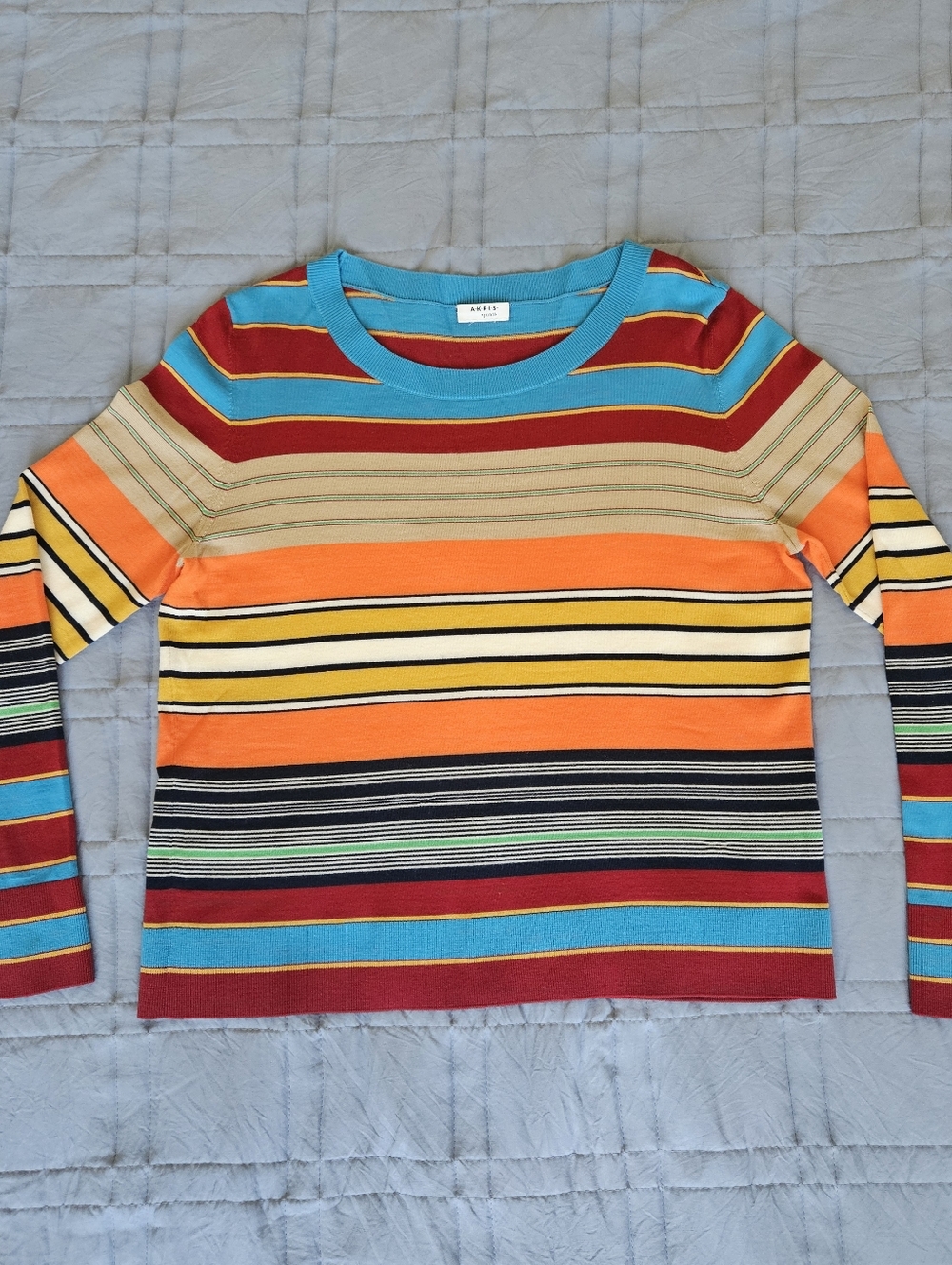 Akris Punto Parasol Colorful Stripes 100% Wool Sweater Size 10